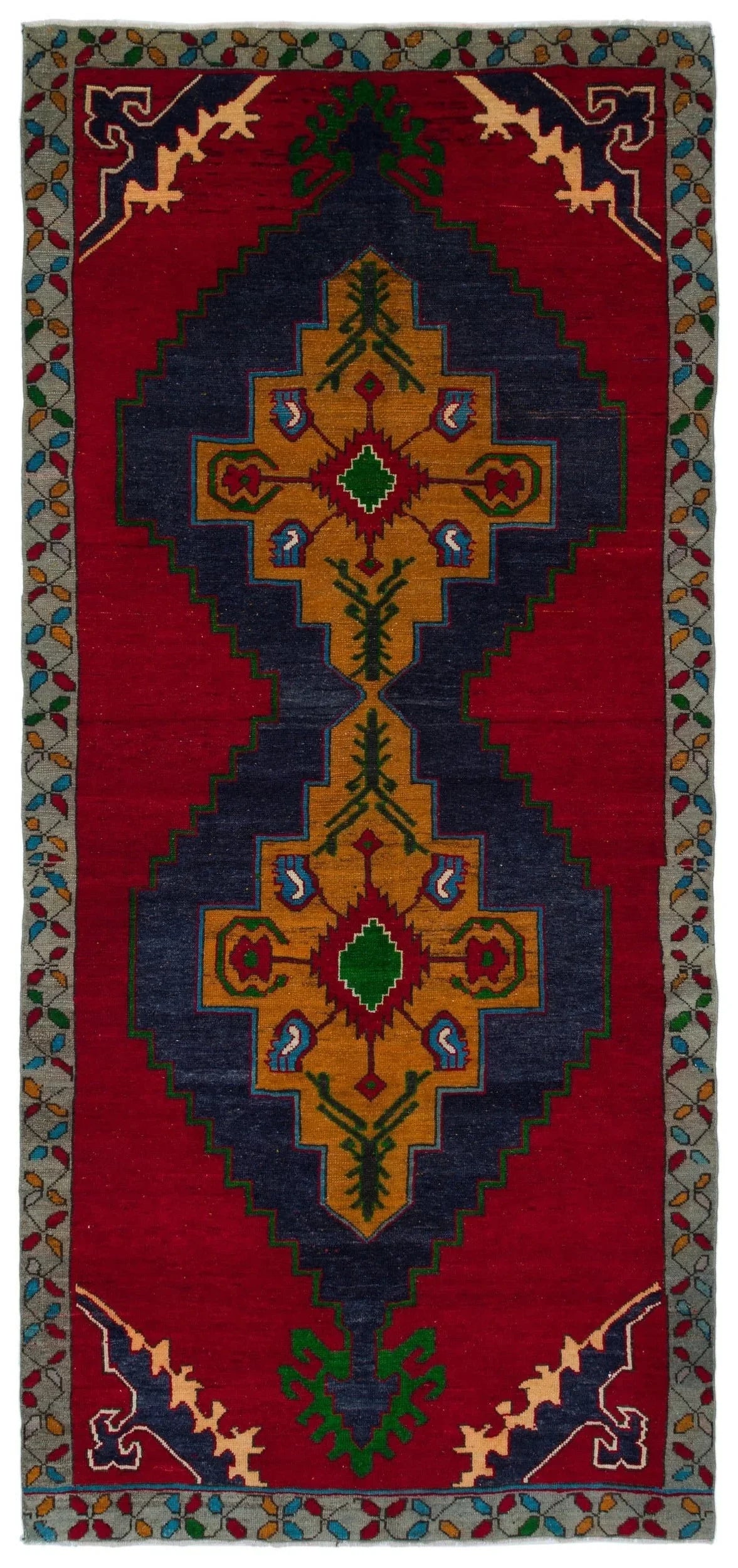 Kırmızı Anadolu Bohem Geometrik Yün Halı 148x330 - Özel Seri