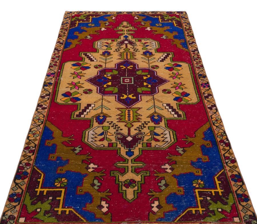 Kırmızı Anadolu Bohem Geometrik Yün Halı 116x238 - Özel Seri