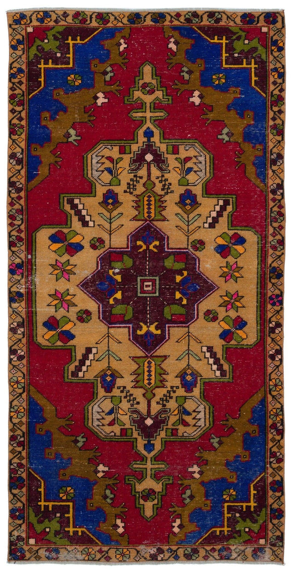 Kırmızı Anadolu Bohem Geometrik Yün Halı 116x238 - Özel Seri
