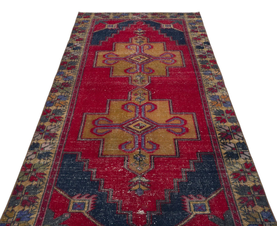 Kırmızı Anadolu Bohem Geometrik Yün Halı 125x250 - Özel Seri