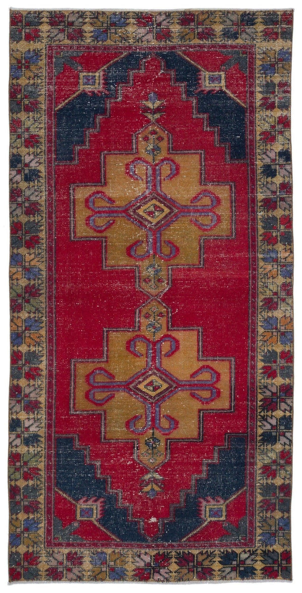 Kırmızı Anadolu Bohem Geometrik Yün Halı 125x250 - Özel Seri