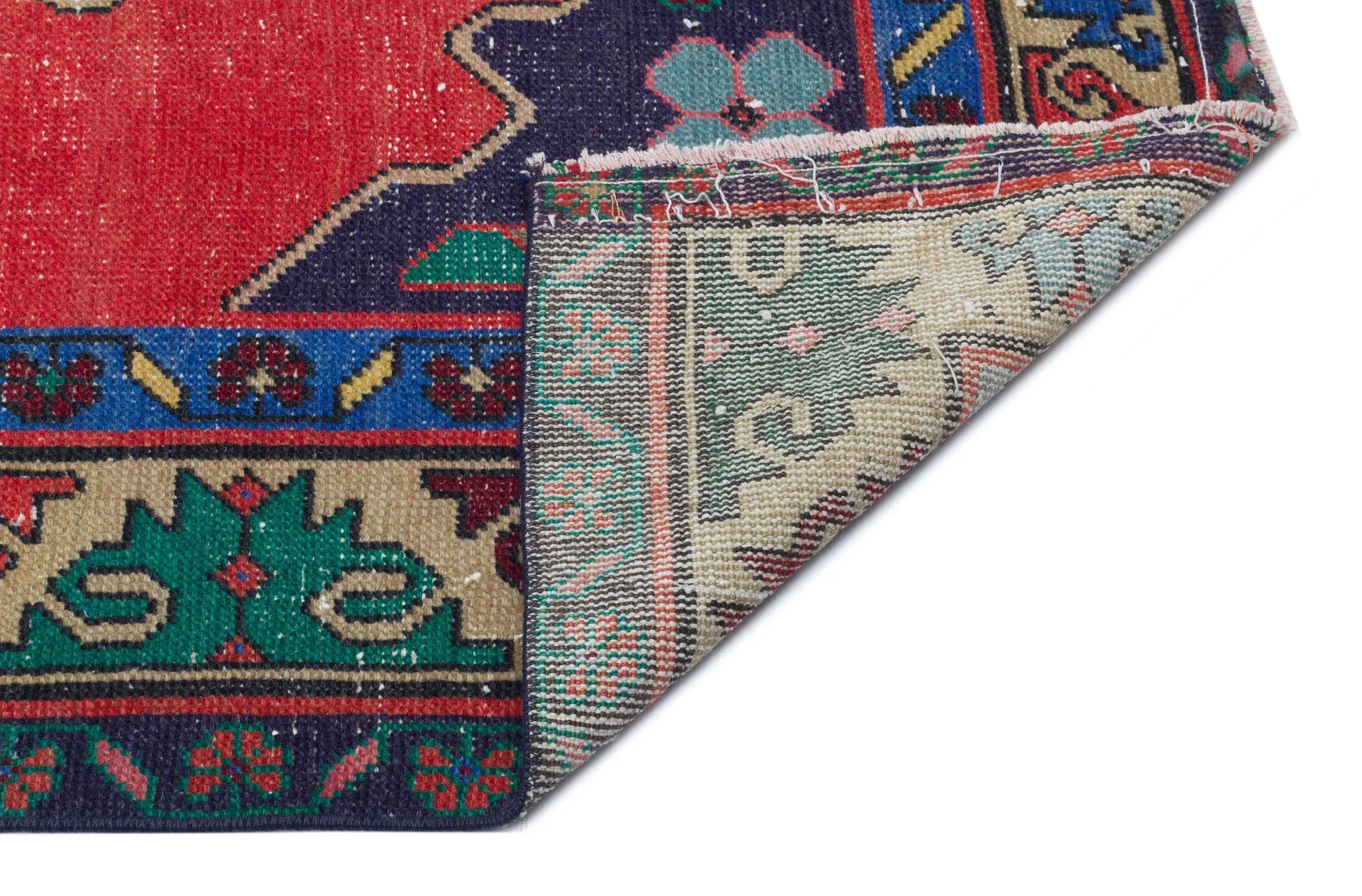 Kırmızı Anadolu Bohem Geometrik Yün Halı 143x330 - Özel Seri