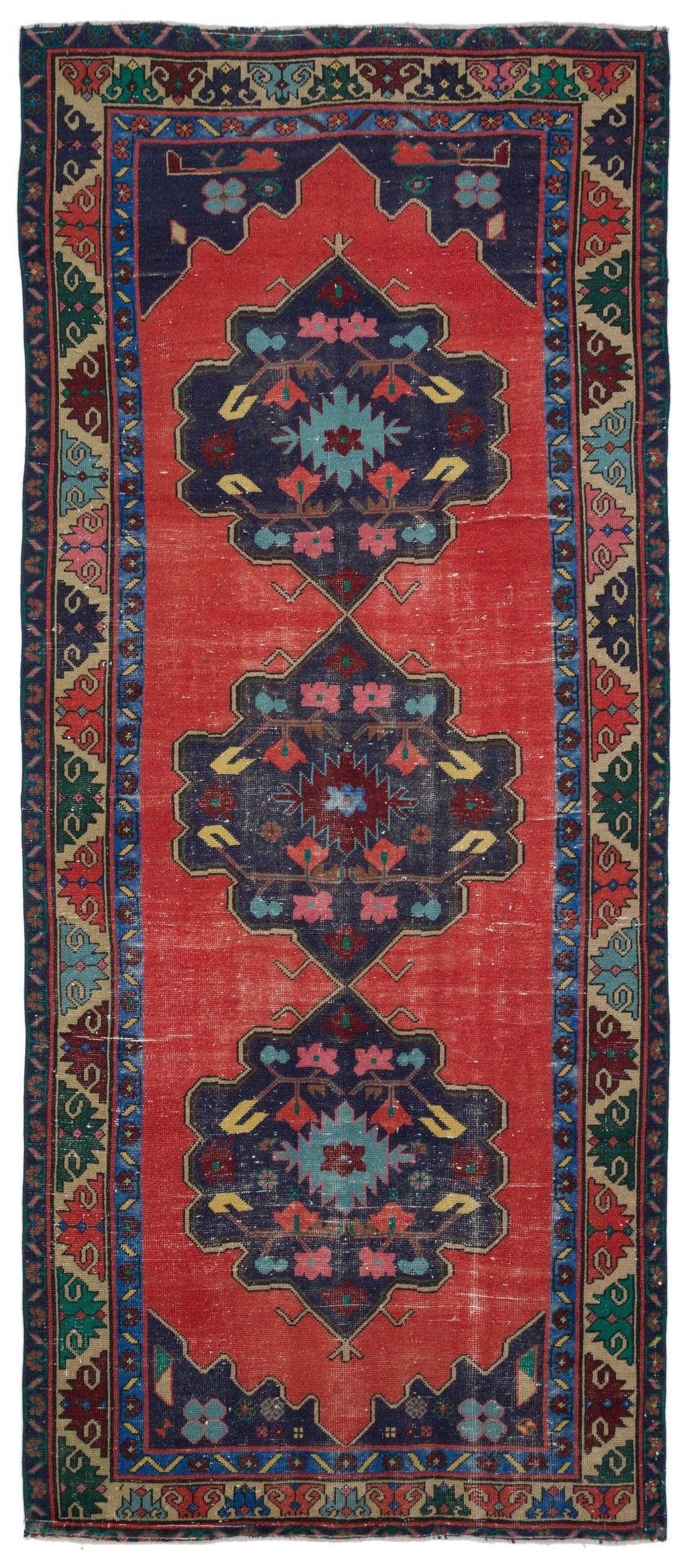 Kırmızı Anadolu Bohem Geometrik Yün Halı 143x330 - Özel Seri