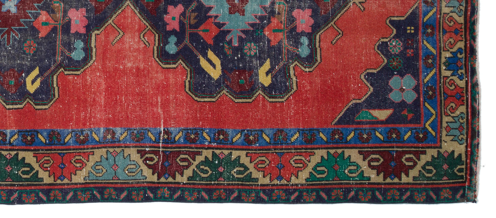 Kırmızı Anadolu Bohem Geometrik Yün Halı 143x330 - Özel Seri