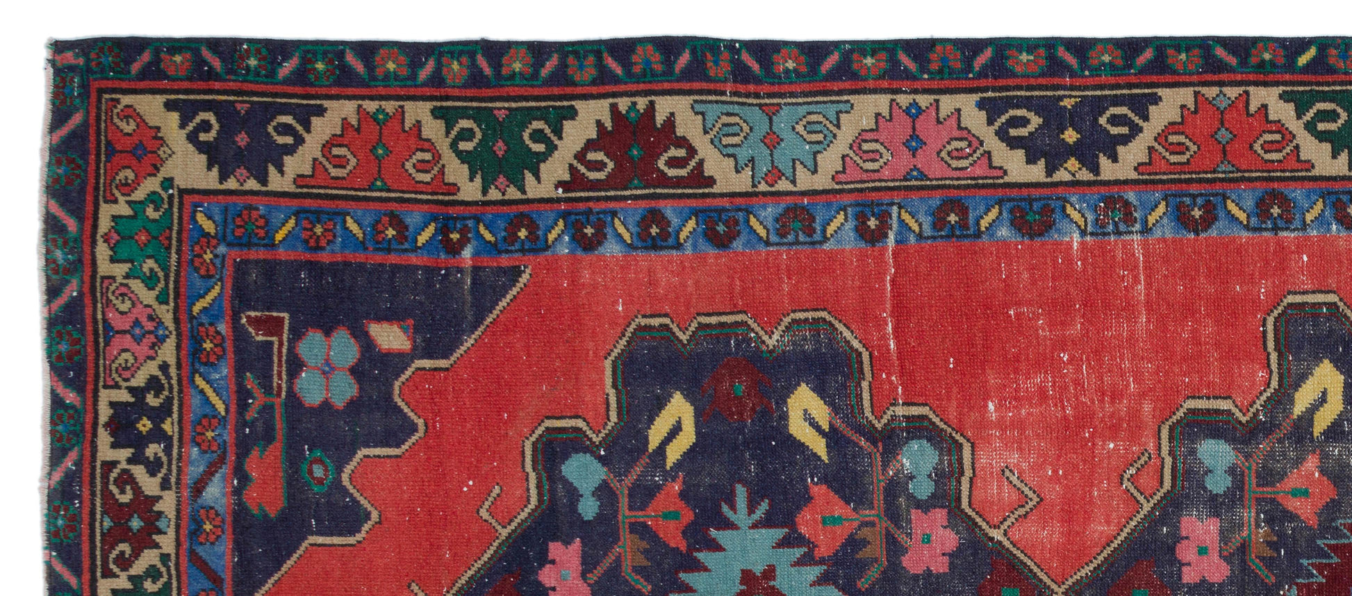 Kırmızı Anadolu Bohem Geometrik Yün Halı 143x330 - Özel Seri