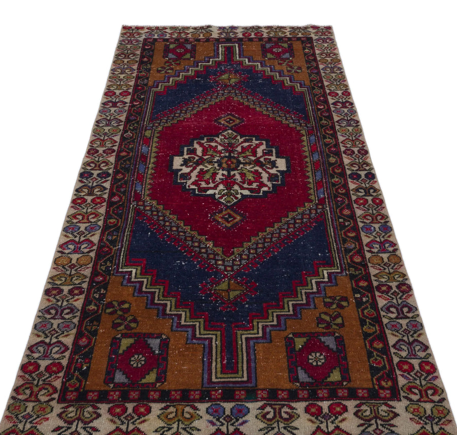 Kırmızı Anadolu Bohem Geometrik Yün Halı 100x202 - Özel Seri