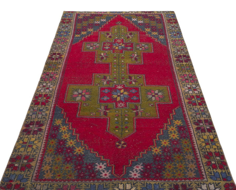 Kırmızı Anadolu Bohem Geometrik Yün Halı 124x238 - Özel Seri