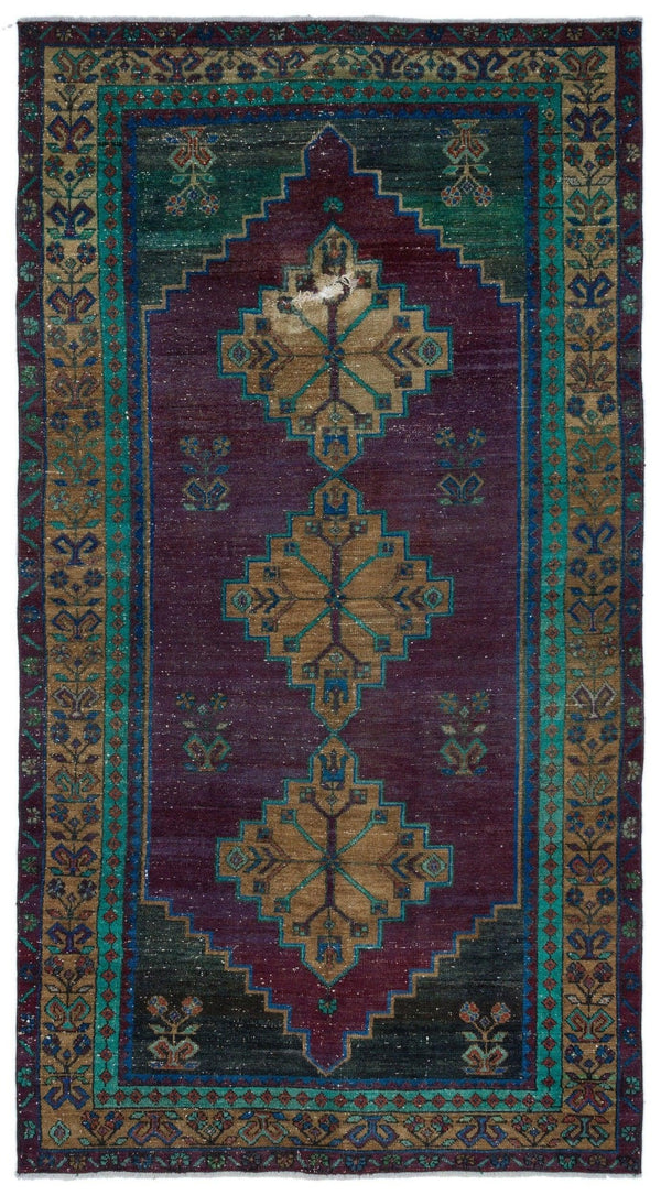 Kırmızı Mavi Anadolu Bohem Geometrik Yün Halı 133x248 - Özel Seri