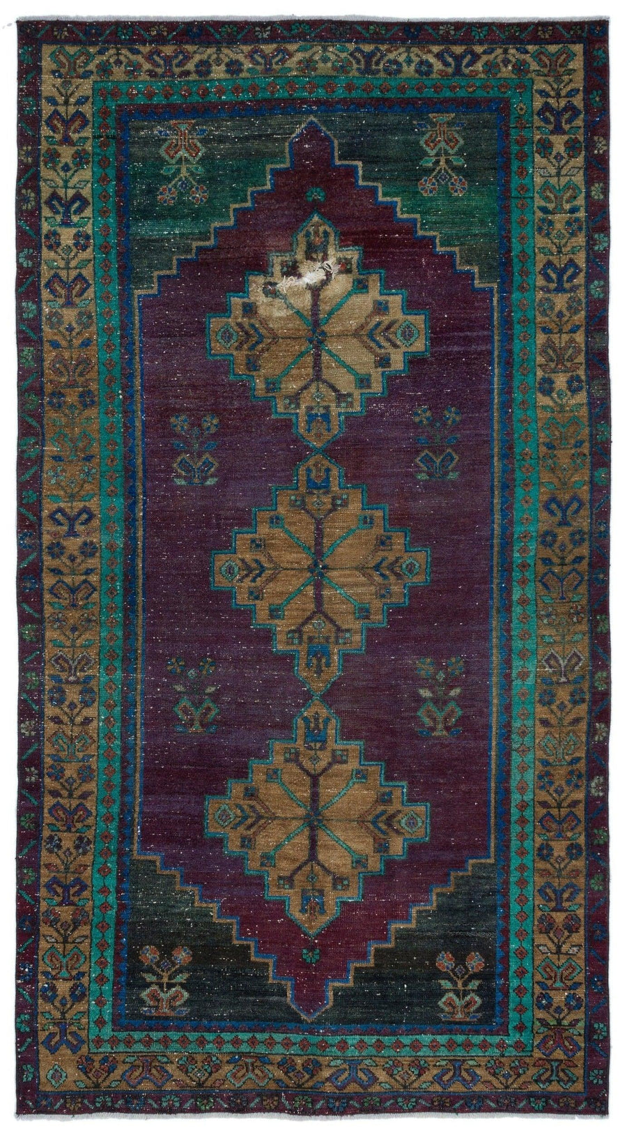 Lila Wollteppich mit türkisem Ethno-Muster 133x248 cm – im Flur