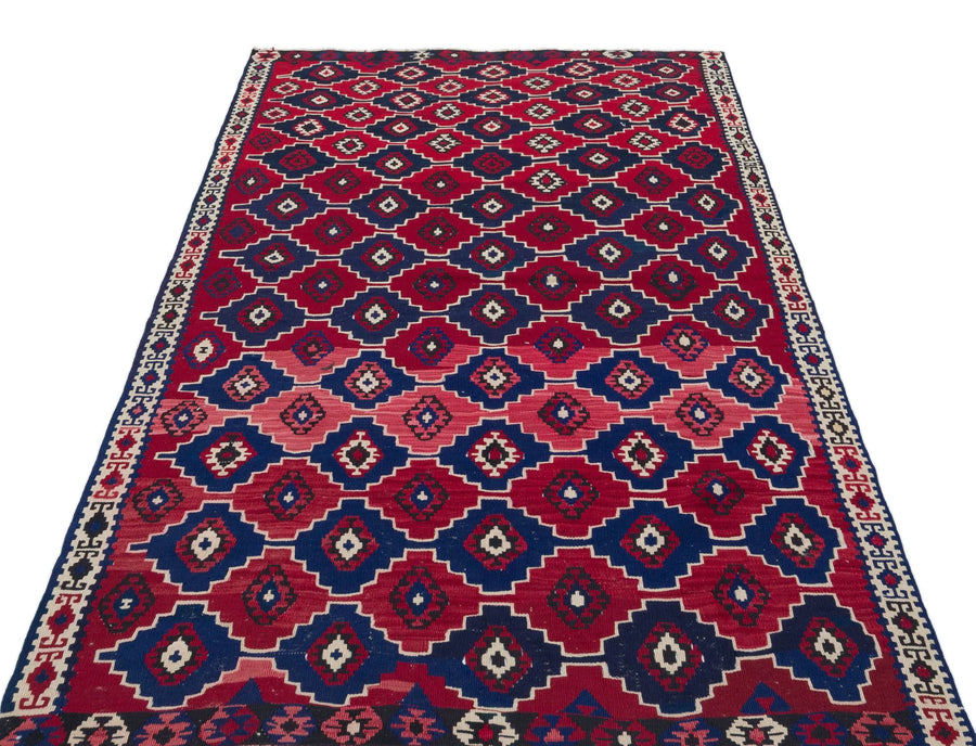 Kırmızı Anadolu Bohem Geometrik Yün Halı 129x210 - Özel Seri