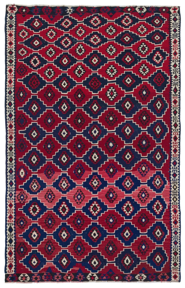 Kırmızı Anadolu Bohem Geometrik Yün Halı 129x210 - Özel Seri