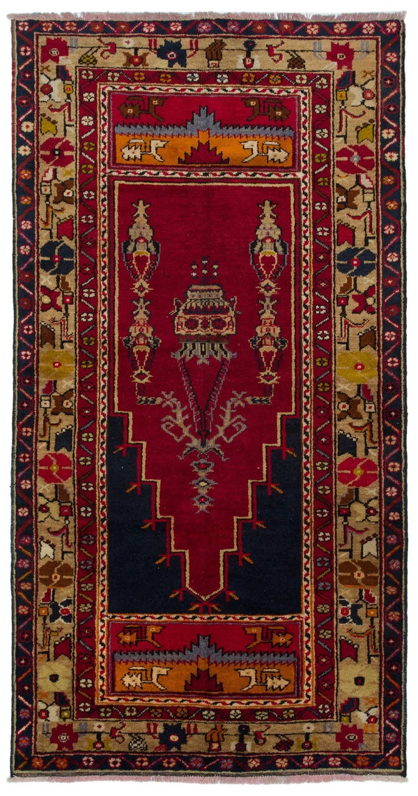 Kırmızı Anadolu Bohem Geometrik Yün Halı 120x234 - Özel Seri