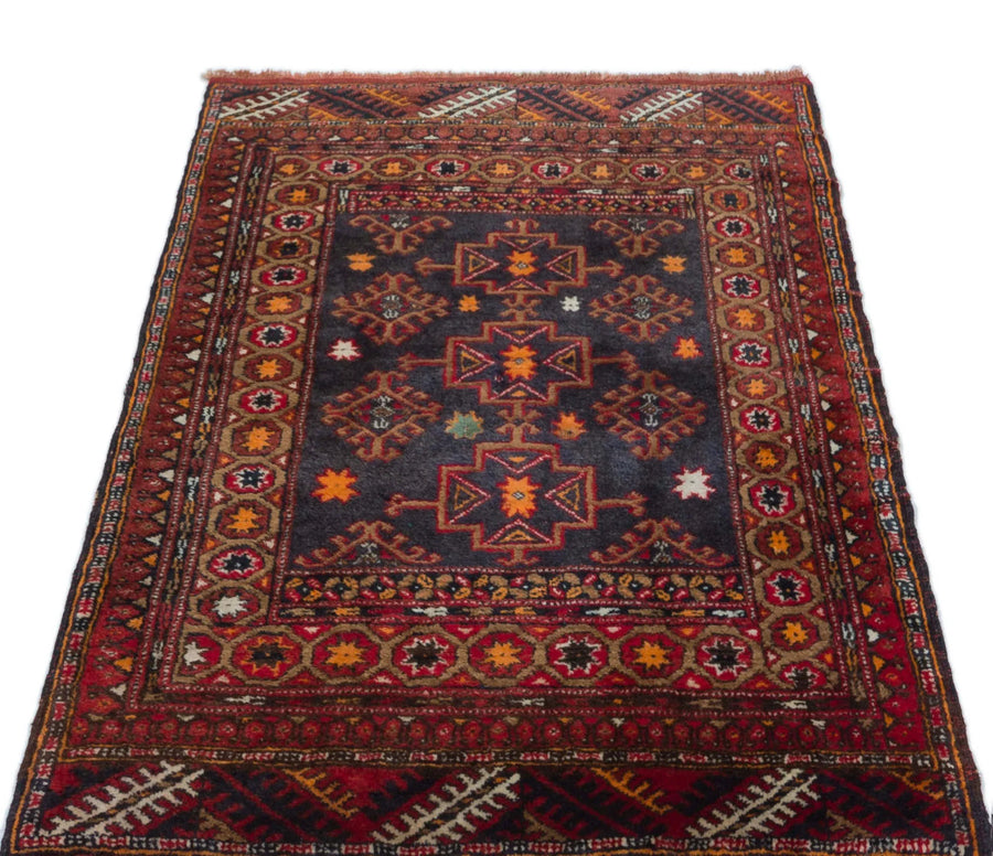 Kırmızı Anadolu Bohem Geometrik Yün Halı 83x126 - Özel Seri