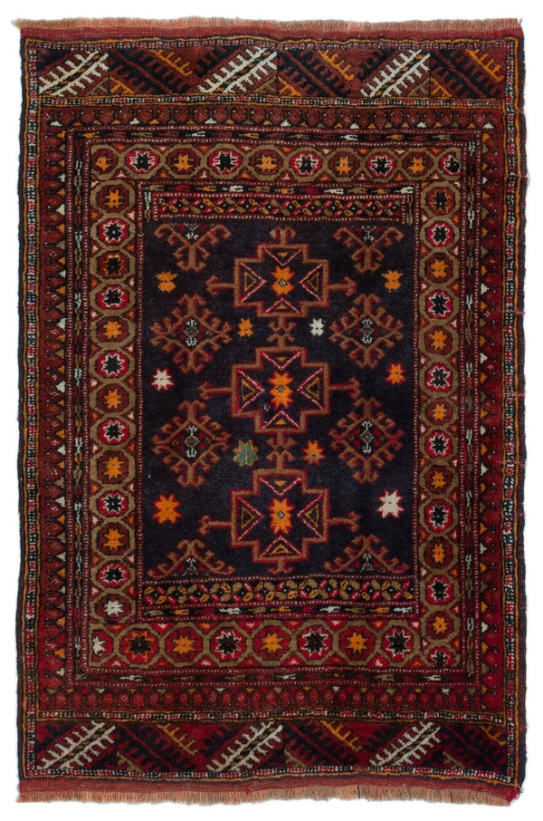 Kırmızı Anadolu Bohem Geometrik Yün Halı 83x126 - Özel Seri