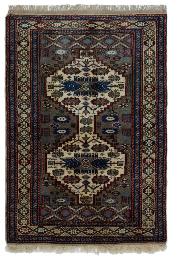 Bej Gri Anadolu Bohem Geometrik Yün Halı 102x145 - Özel Seri