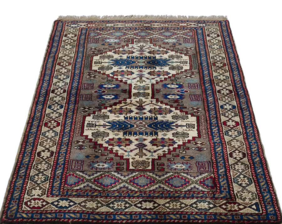 Bej Gri Anadolu Bohem Geometrik Yün Halı 102x145 - Özel Seri