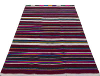 Бордовый полосатый шерстяной ковёр ручной работы 124x195 cm 31631