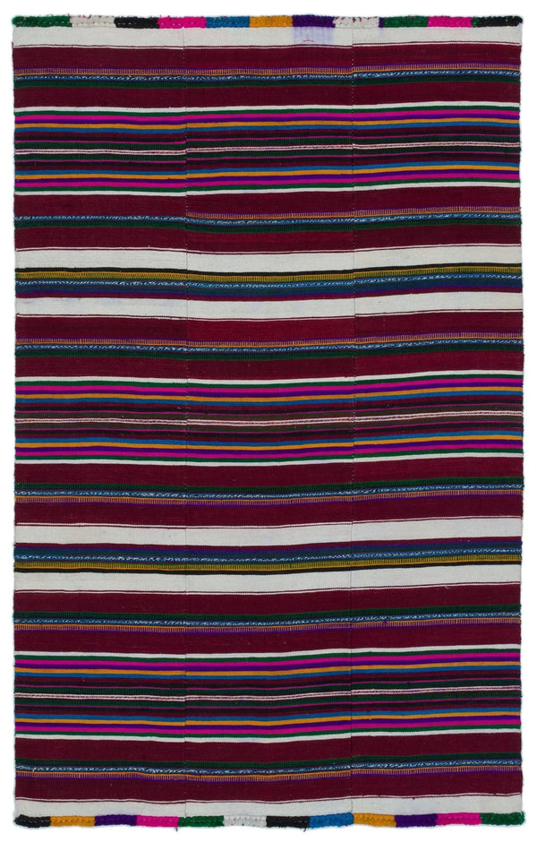Beyaz Kırmızı Anadolu Bohem Geometrik Yün Halı 124x195 - Özel Seri