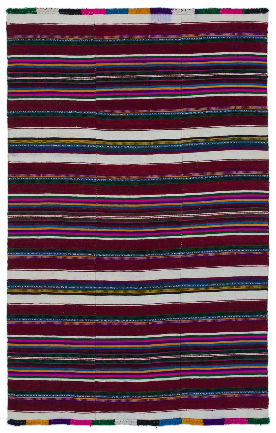 Burgundy Striped Turkish Wool Rug with Colorful Accents 124x195 cm – in the hallway