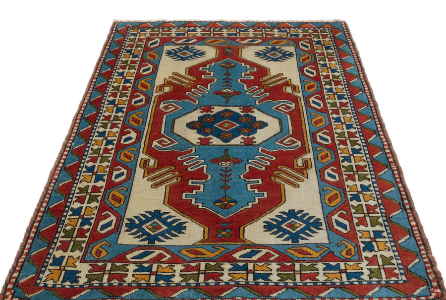 Kırmızı Anadolu Bohem Geometrik Yün Halı 127x175 - Özel Seri