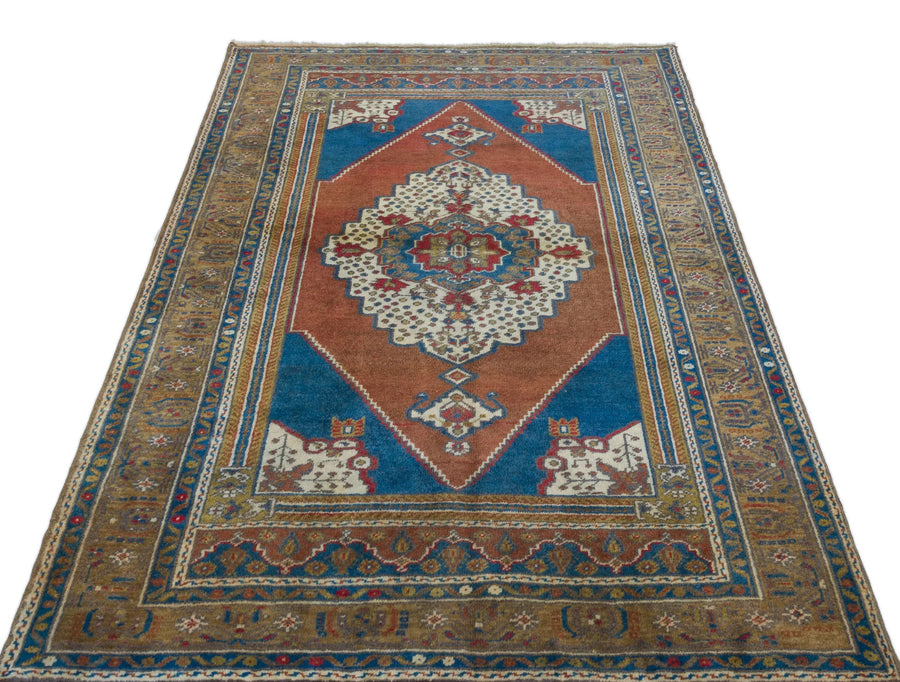 Krem Kırmızı Anadolu Bohem Geometrik Yün Halı 130x212 - Özel Seri