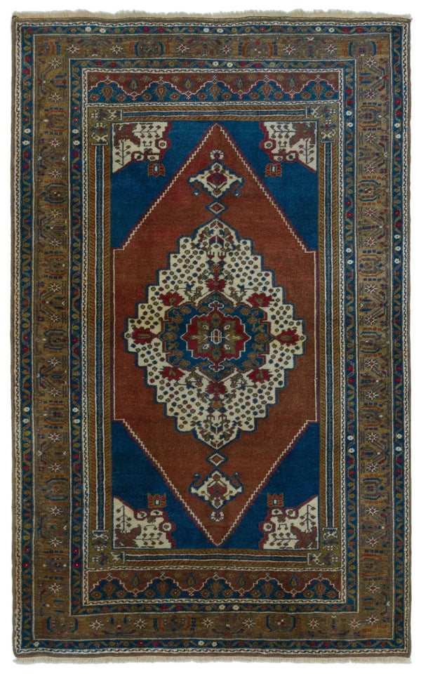 Krem Kırmızı Anadolu Bohem Geometrik Yün Halı 130x212 - Özel Seri