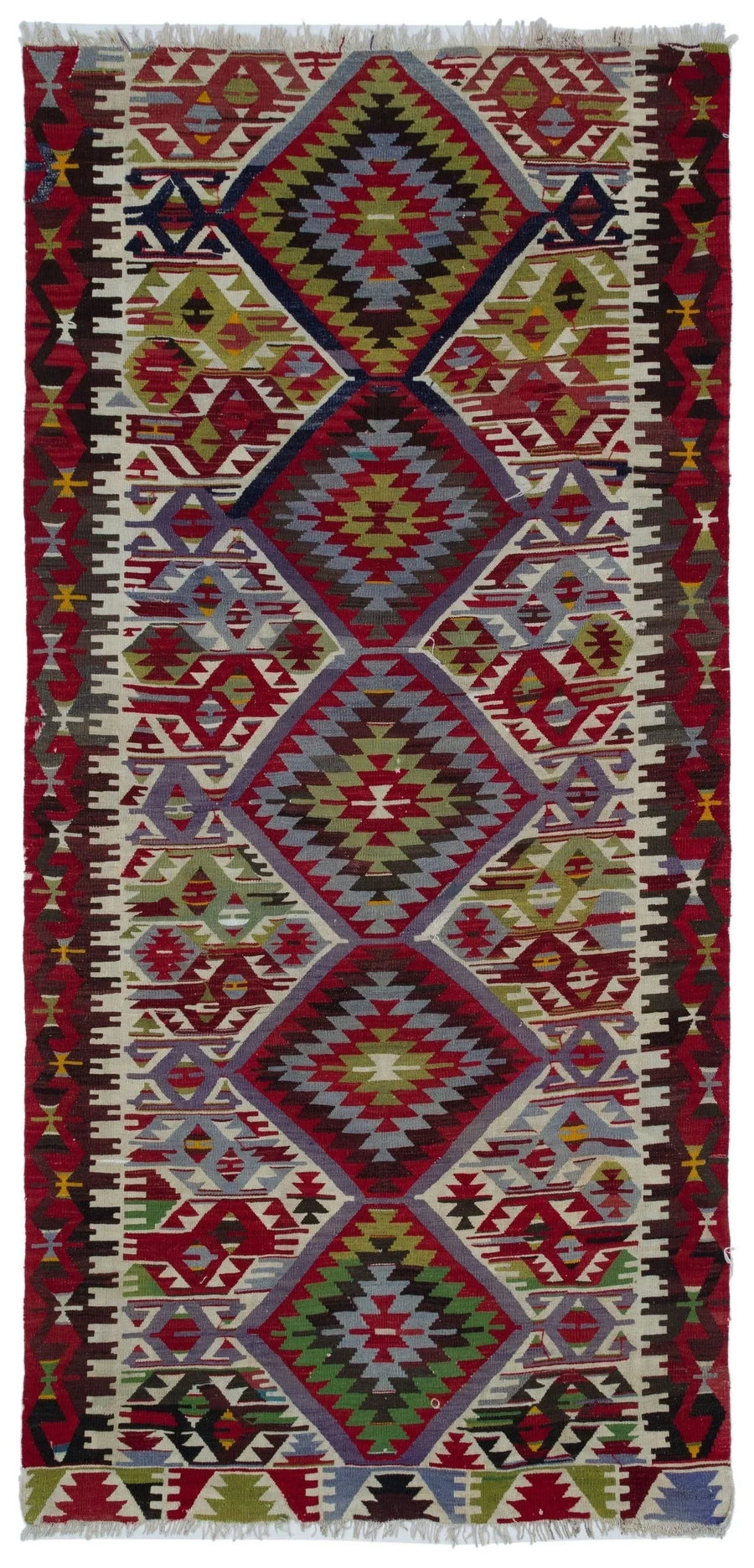 Kırmızı Anadolu Bohem Geometrik Yün Halı 150x310 - Özel Seri