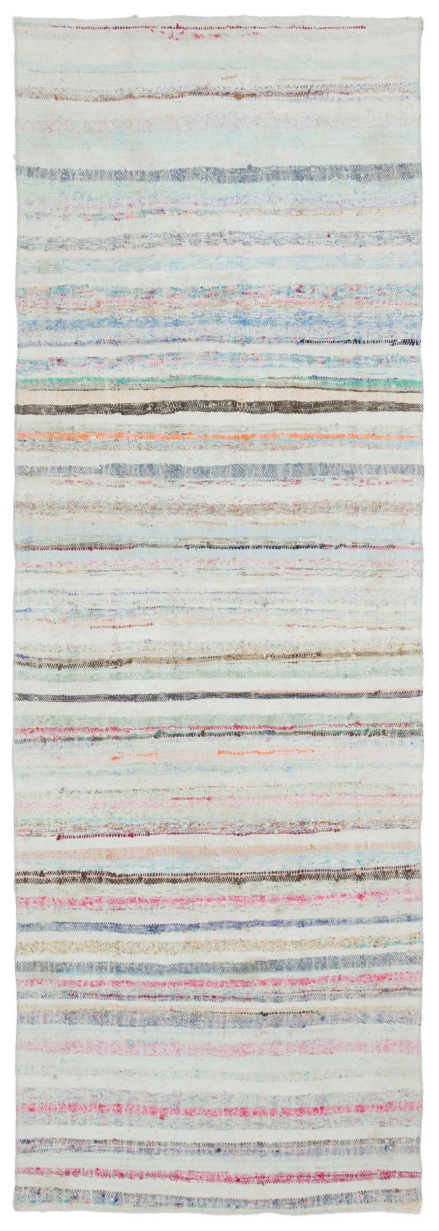 White Carpet with Multicolored Stripes Hand-Woven 108x310 cm (3'7" x 10'2") – in the living room