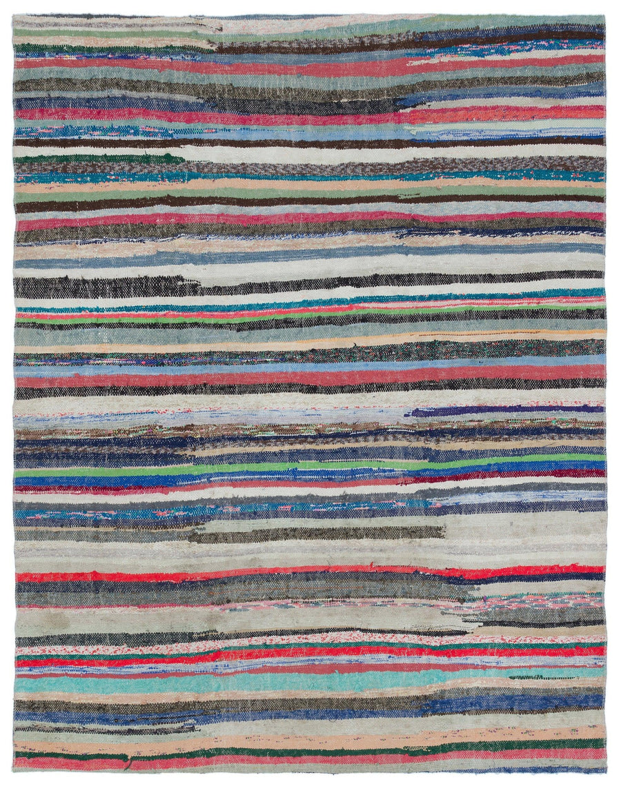 Colorful Striped Hand-Woven Wool Area Rug 177x225 cm (5'10" x 7'5") – in the hallway