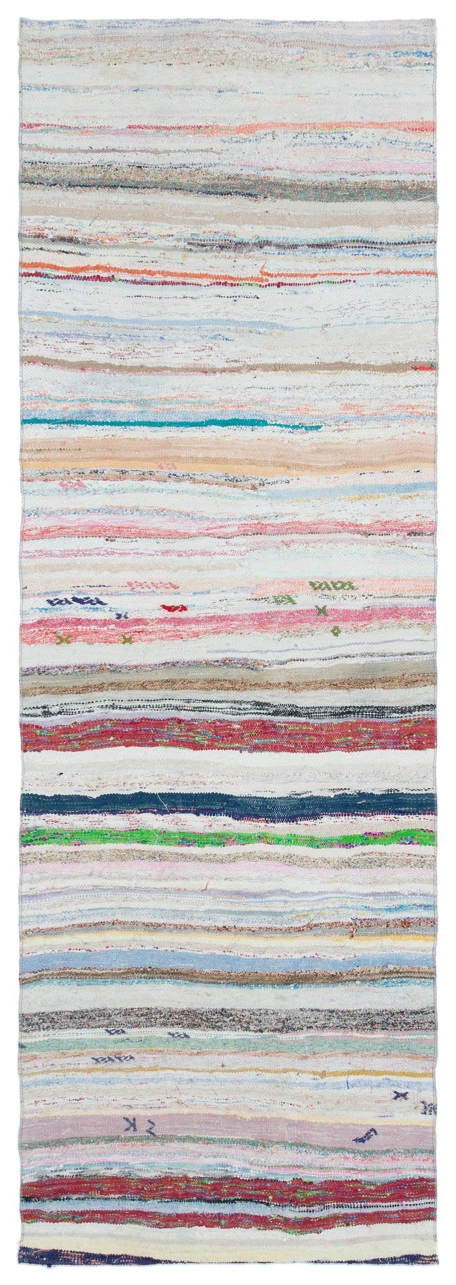 Beyaz El Dokuma Halı Çizgili Bohem Stil Kök Boyalı 102x296 cm 31678 – Koridor kullanımı