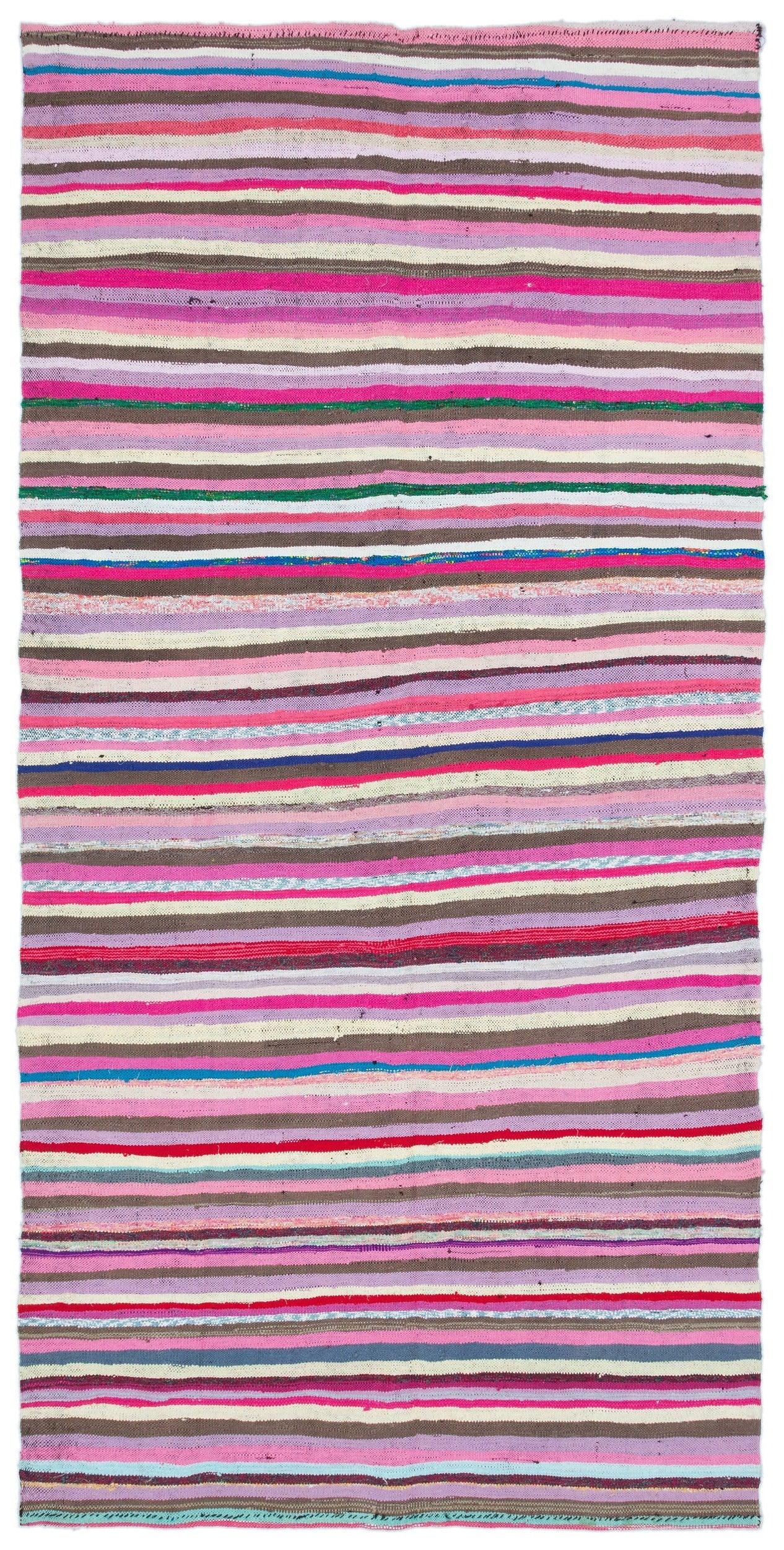 Pembe Anadolu Bohem Çizgili Yün Halı 145x287 - Özel Seri