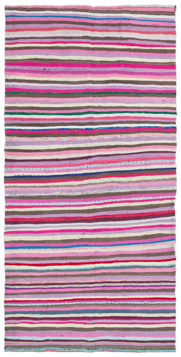Pembe Anadolu Bohem Çizgili Yün Halı 145x287 - Özel Seri