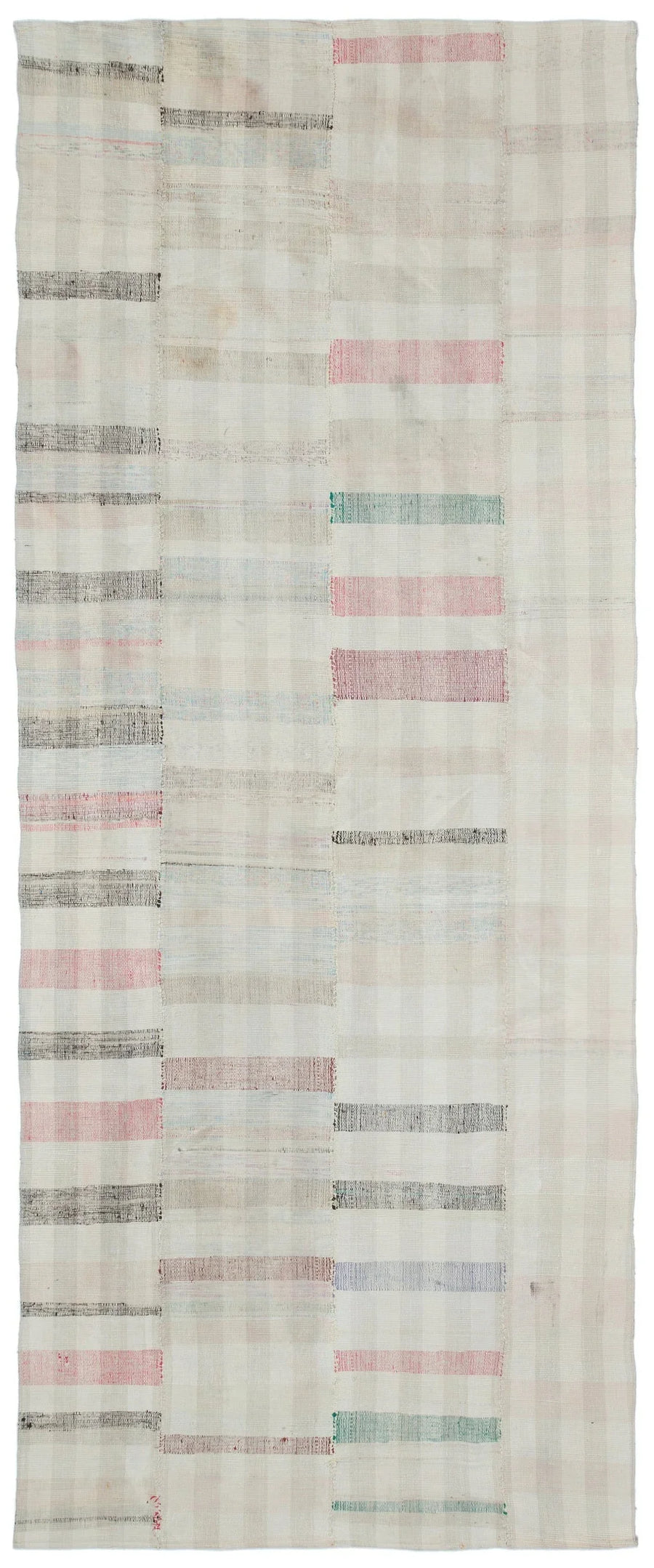 Weiß-rosa Kelim Läufer mit geometrischem Muster 137x330 cm – im Flur