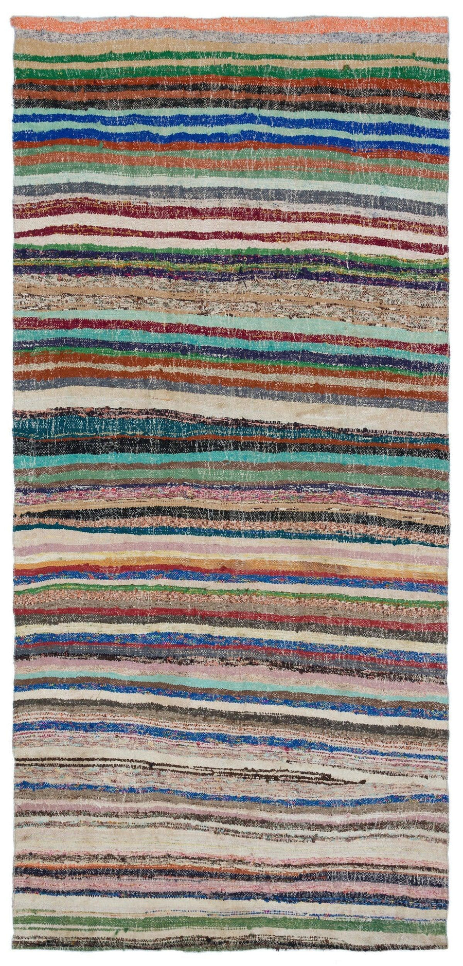 Mehrfarbiger handgewebter Kelim Teppich mit Streifen 157x330 cm – im Flur