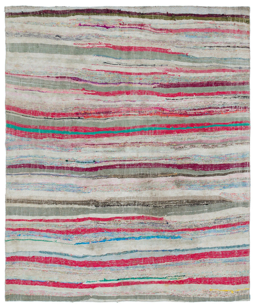 Weißer & Pinker Kelim Teppich mit Streifen 166x196 cm – im Flur