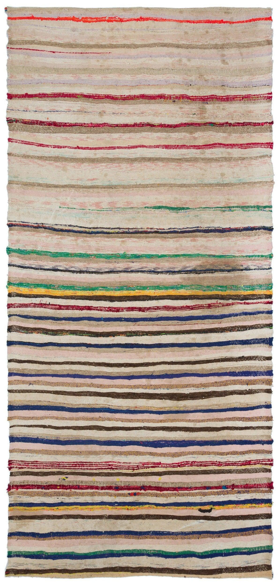 Handgewebter Kelim Teppich gestreift in Creme 152x305 cm – im Flur