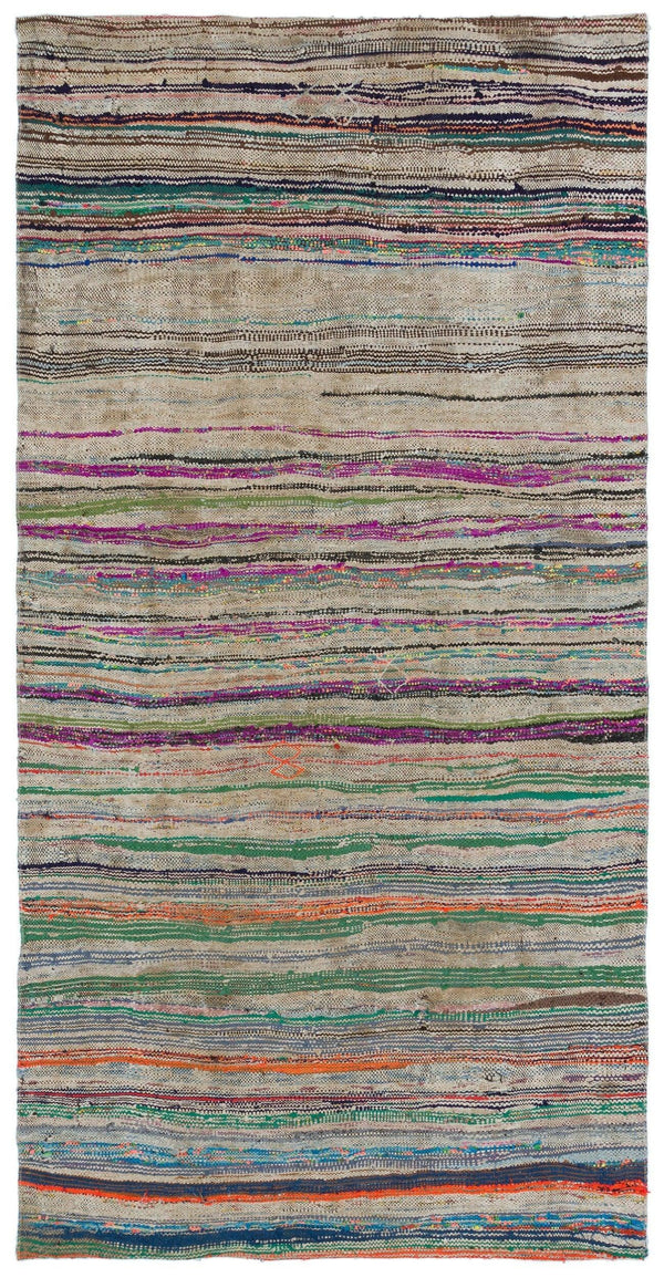 Bej Bohem Çizgili Yün Halı 138x255