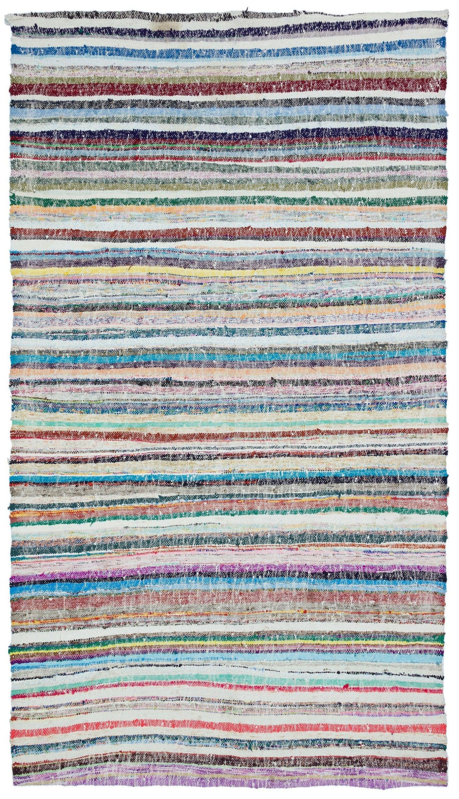 White Flatweave Kilim Rug with Ethnic Stripes 178x298 cm (5'10" x 9'9") – in the hallway