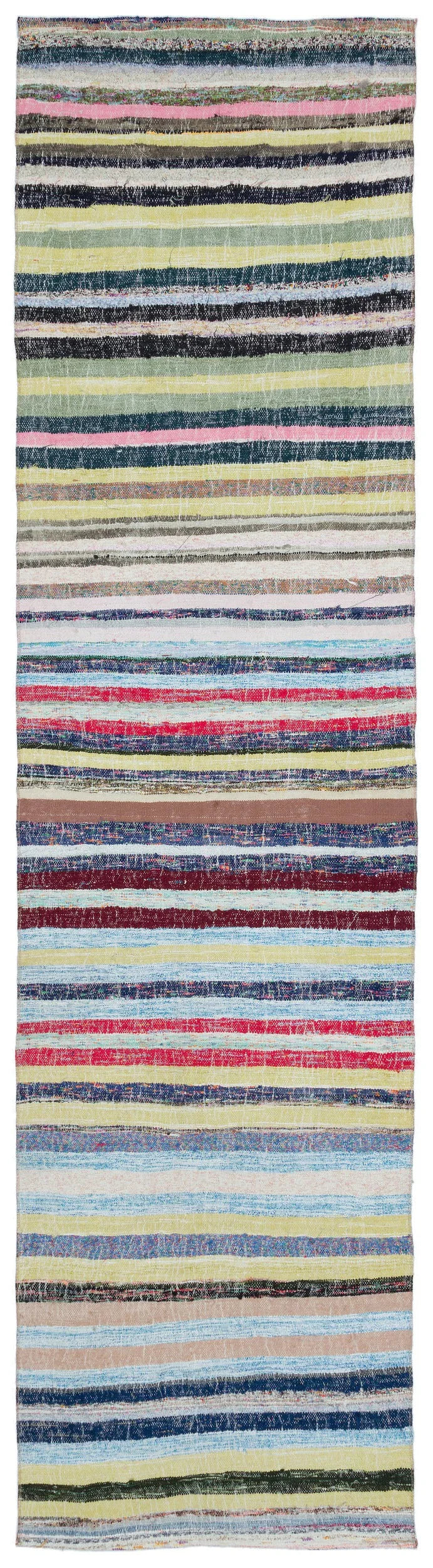 Multicolor Striped Wool Runner Rug in Blue & Yellow 88x332 cm (2'11" x 10'11") – in the hallway