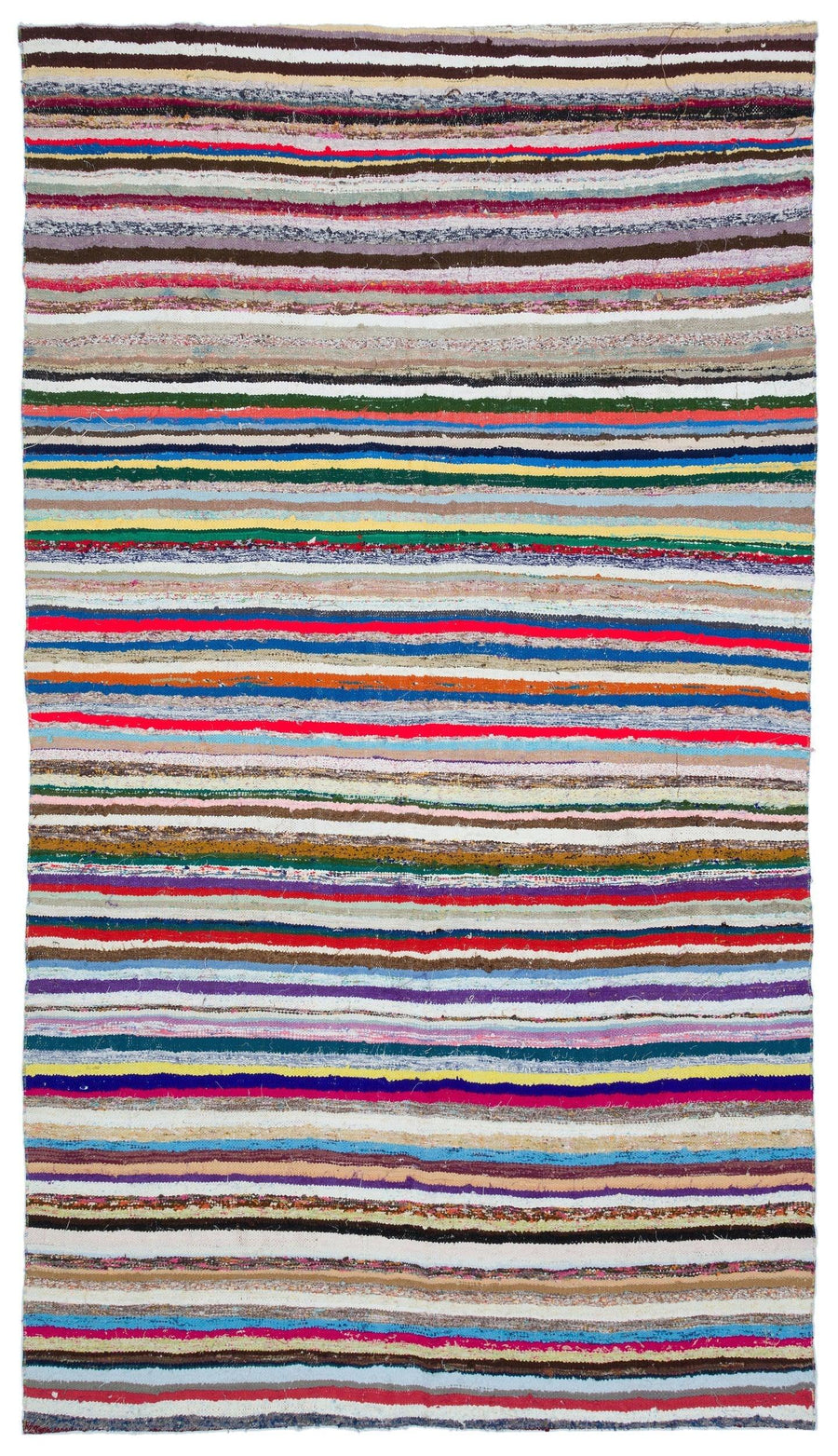 Colorful Striped Ethnic Wool Flatweave Kilim Rug 176x306 cm (5'9" x 10') – in the hallway