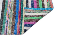 Tappeto multicolore a righe, tessuto a mano, con dettagli bianchi e tinto con coloranti naturali, 168x312 cm 31750