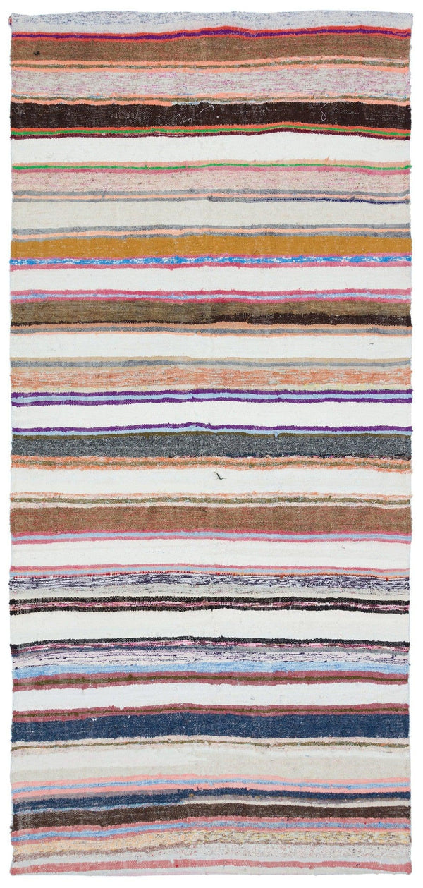 Bej Bohem Çizgili Yün Halı 156x338