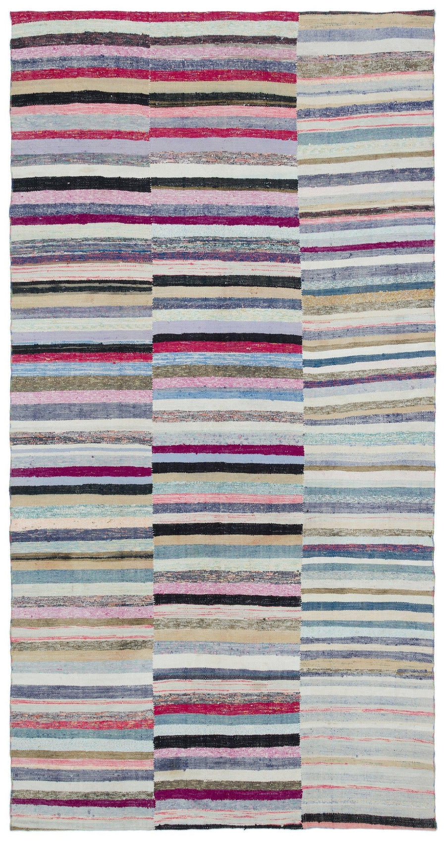 Çok Renkli El Dokuma Halı Çizgili Beyaz Detaylı Bohem Stil 166x303 cm 31770 – Koridor kullanımı