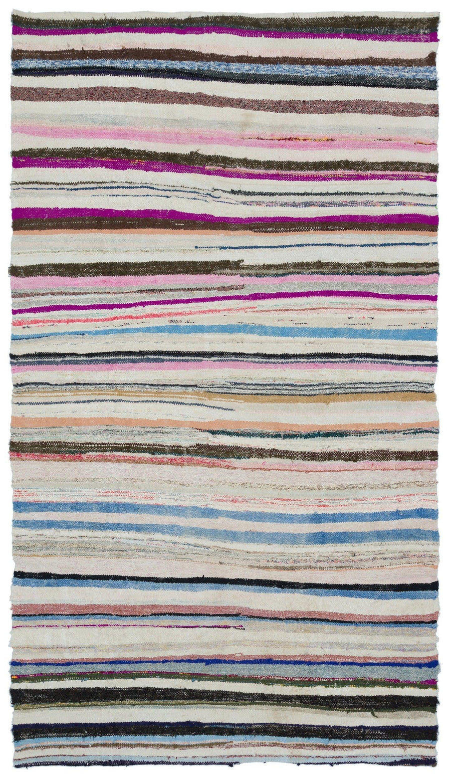 Krem Çok Renkli Çizgili Yün El Dokuma Halı 174x313 cm 31778 – Koridor kullanımı