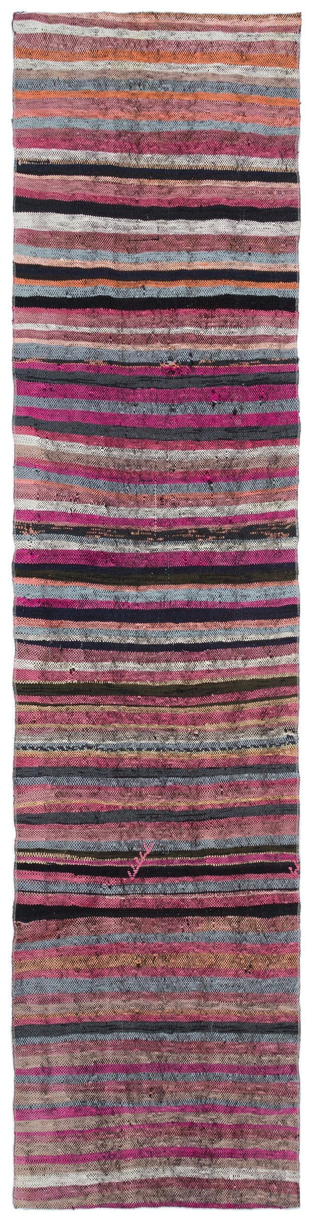 Pembe Anadolu Bohem Çizgili Yün Halı 74x307 - Özel Seri