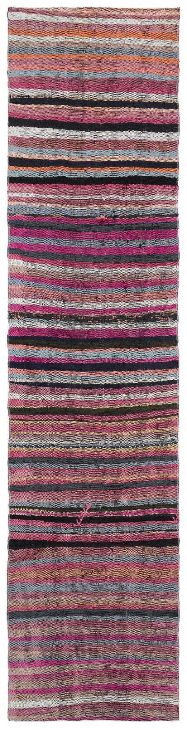 Pembe Anadolu Bohem Çizgili Yün Halı 74x307 - Özel Seri