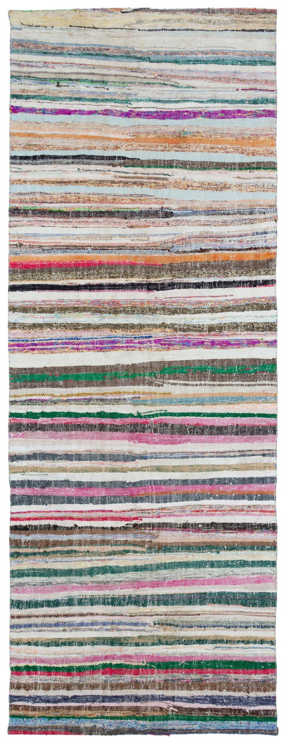 Girit Bej Çizgili Yün El Dokuma Halısı 131 x 358 Apex Unique