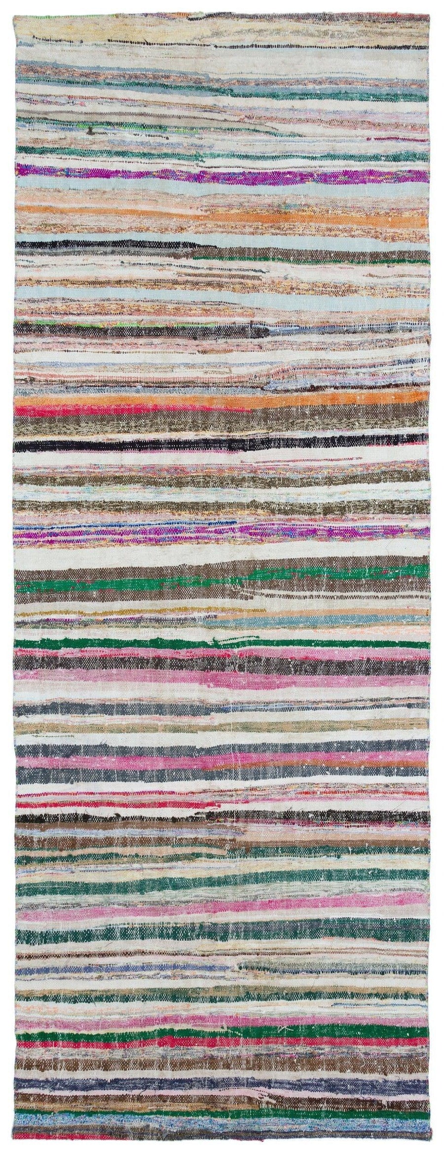 Bunter handgewebter Kelim Läufer mit Ethno-Streifen 131x358 cm – im Küche