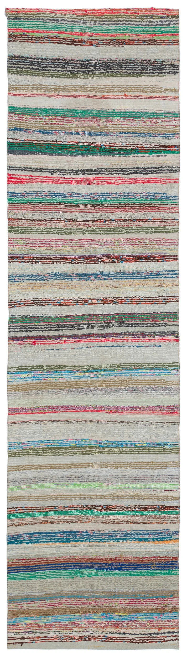 Çok Renkli Çizgili Gri El Dokuma Yün Halı 86x320 cm – Koridor kullanımı