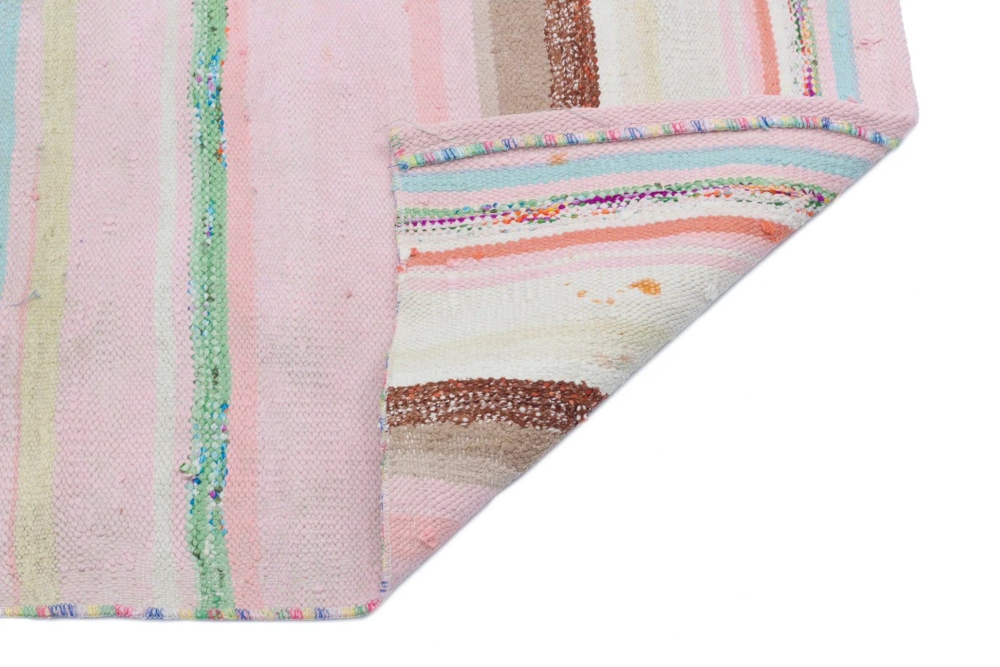 Pembe Anadolu Bohem Çizgili Yün Halı 161x89 - Özel Seri